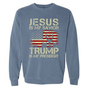 Jesus Is My Savior Trump Is My President Trump 2024 Usa Flag Gift Garment-Dyed Sweatshirt