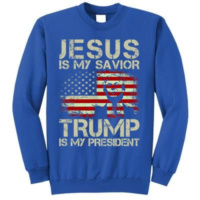 Jesus Is My Savior Trump Is My President Trump 2024 Usa Flag Gift Sweatshirt