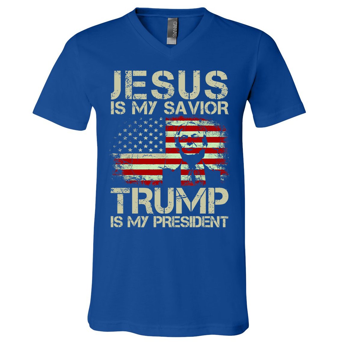 Jesus Is My Savior Trump Is My President Trump 2024 Usa Flag Gift V-Neck T-Shirt