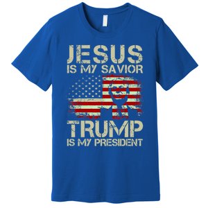 Jesus Is My Savior Trump Is My President Trump 2024 Usa Flag Gift Premium T-Shirt