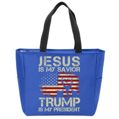Jesus Is My Savior Trump Is My President Trump 2024 Usa Flag Gift Zip Tote Bag