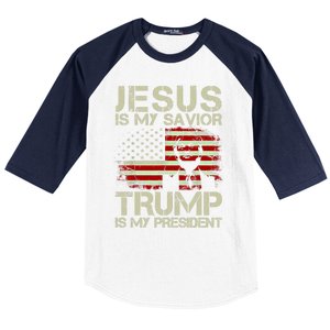 Jesus Is My Savior Trump Is My President Trump 2024 Usa Flag Gift Baseball Sleeve Shirt