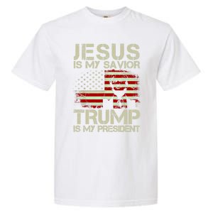 Jesus Is My Savior Trump Is My President Trump 2024 Usa Flag Gift Garment-Dyed Heavyweight T-Shirt