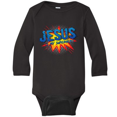 Jesus Is My Superhero Cute Powerful Christian Gift Comic Baby Long Sleeve Bodysuit