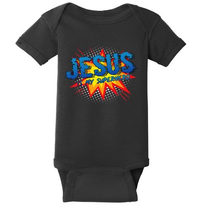 Jesus Is My Superhero Cute Powerful Christian Gift Comic Baby Bodysuit