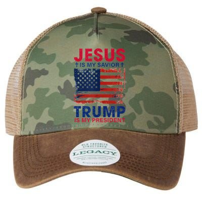 Jesus Is My Savior Trump Is My President Flag Legacy Tie Dye Trucker Hat