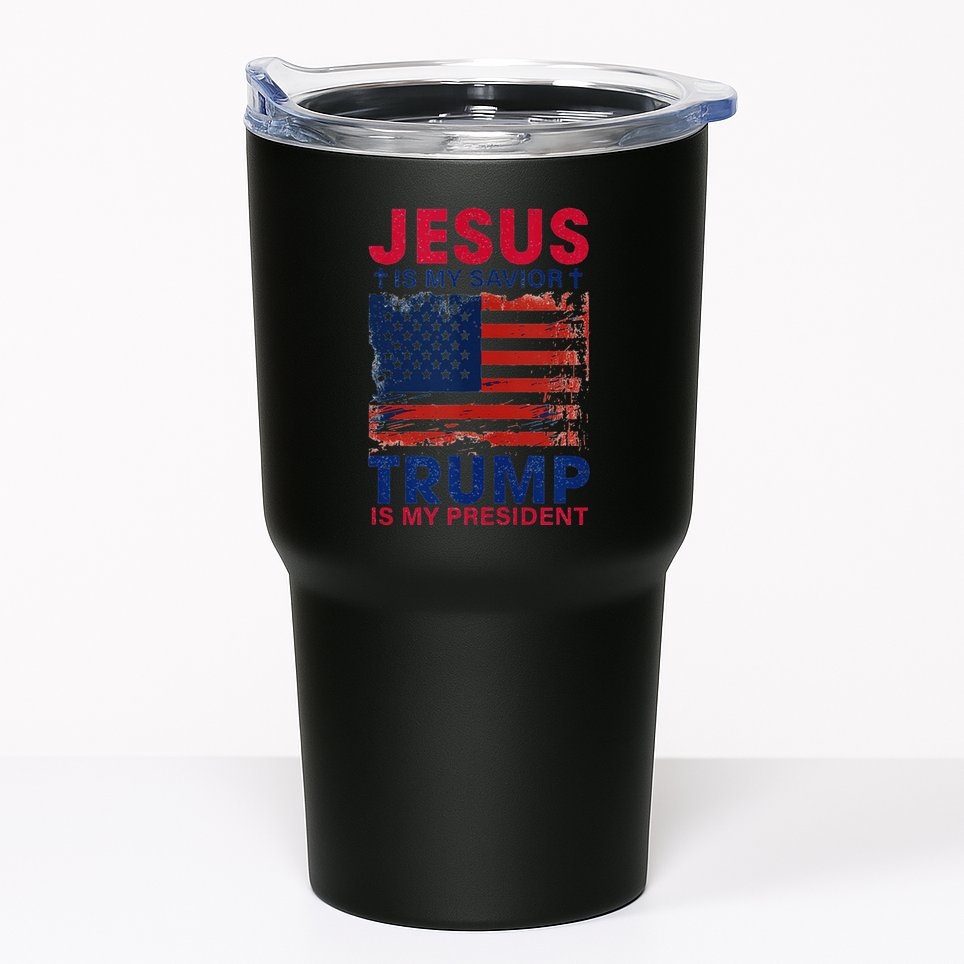 Jesus Is My Savior Trump Is My President Flag Tumbler