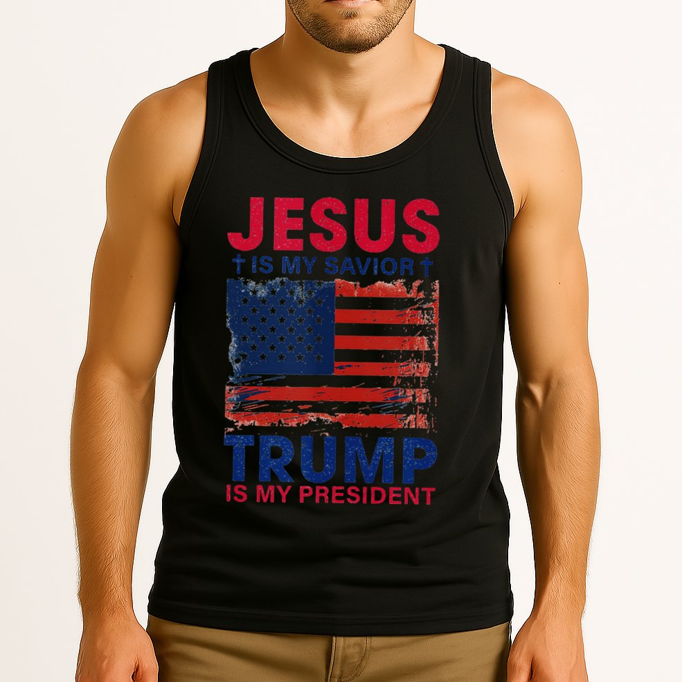 Jesus Is My Savior Trump Is My President Flag Tank Top