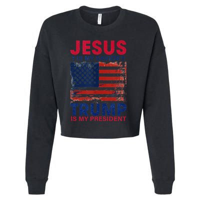 Jesus Is My Savior Trump Is My President Flag Cropped Pullover Crew