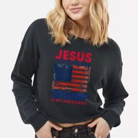 Jesus Is My Savior Trump Is My President Flag Cropped Pullover Crew