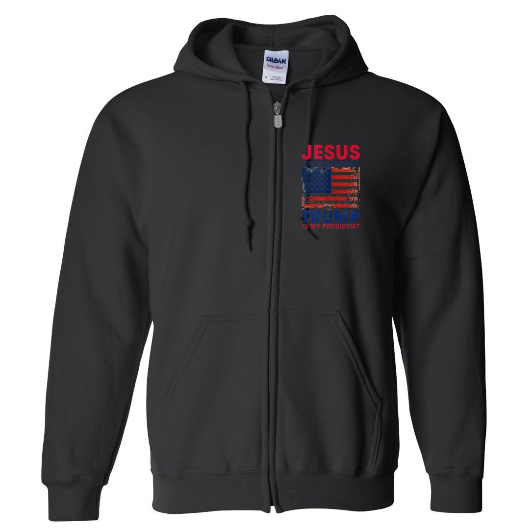 Jesus Is My Savior Trump Is My President Flag Full Zip Hoodie