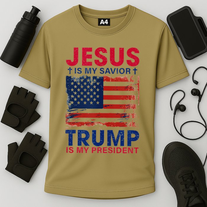 Jesus Is My Savior Trump Is My President Flag Cooling Performance Crew T-Shirt