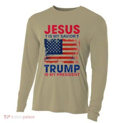 Jesus Is My Savior Trump Is My President Flag Cooling Performance Long Sleeve Crew