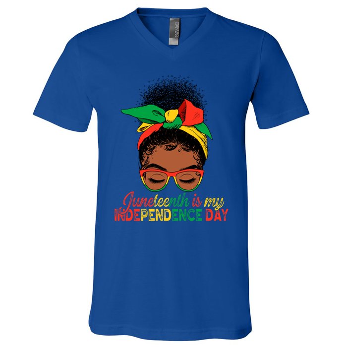 Juneteenth Is My Independence Day Black Queen Melanin Gift V-Neck T-Shirt