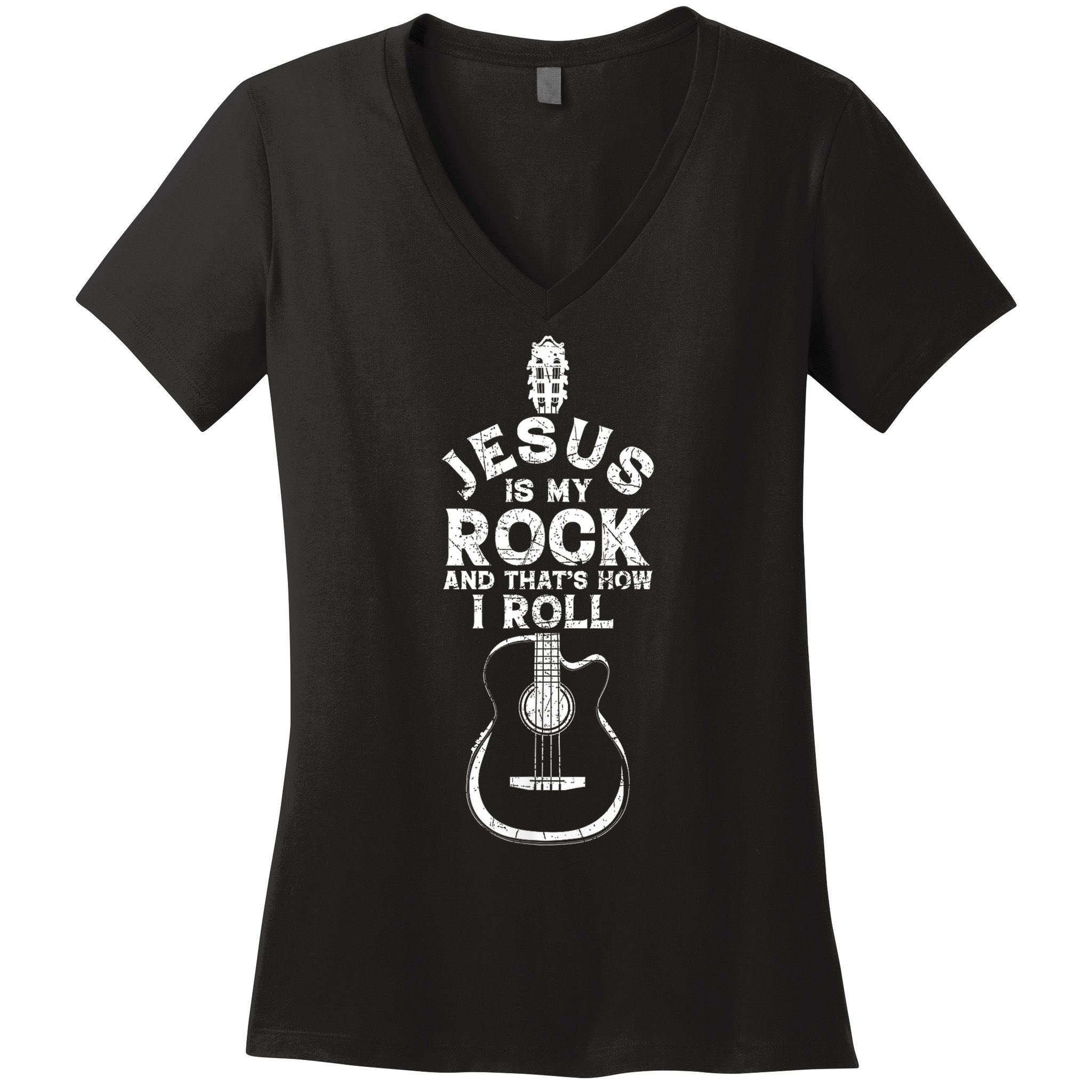 Jesus Is My Rock And That Is How I Roll Christian Women's V-Neck T-Shirt