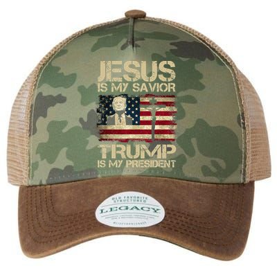 Jesus Is My Savior Trump Is My President Trump 2024 USA Flag Design Is A Great G Legacy Tie Dye Trucker Hat