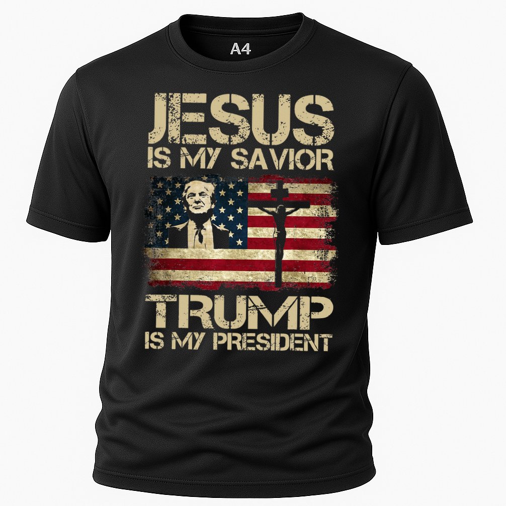 Jesus Is My Savior Trump Is My President Trump 2024 USA Flag Design Is A Great G Cooling Performance Crew T-Shirt