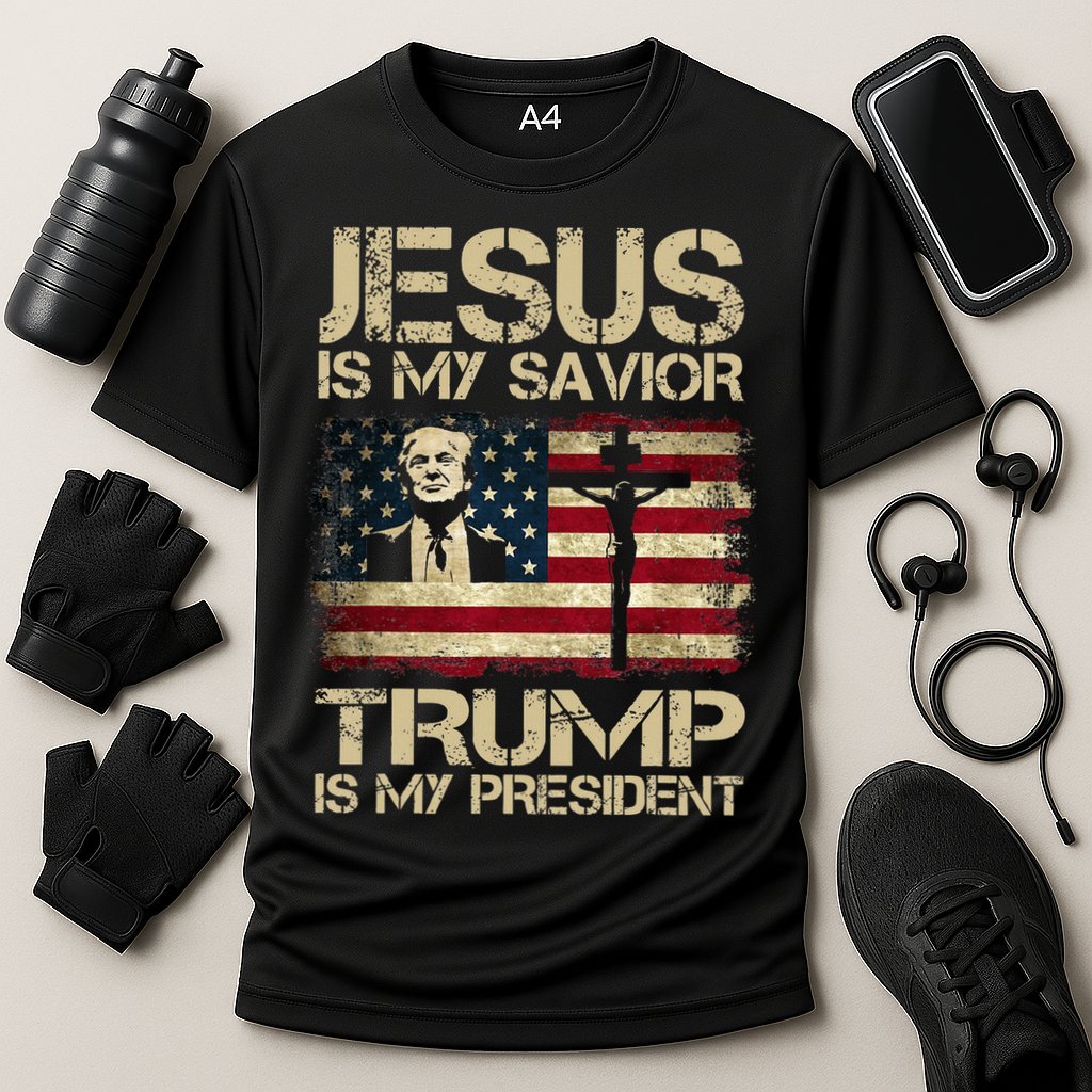 Jesus Is My Savior Trump Is My President Trump 2024 USA Flag Design Is A Great G Cooling Performance Crew T-Shirt