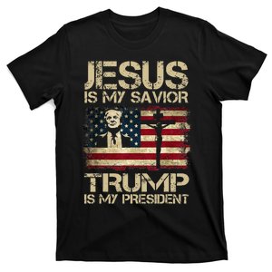 Jesus Is My Savior Trump Is My President Trump 2024 USA Flag Design Is A Great G T-Shirt