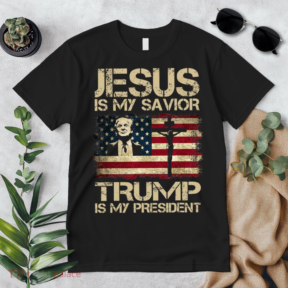 Jesus Is My Savior Trump Is My President Trump 2024 USA Flag Design Is A Great G Premium T-Shirt