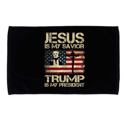 Jesus Is My Savior Trump Is My President Trump 2024 USA Flag Design Is A Great G Microfiber Hand Towel