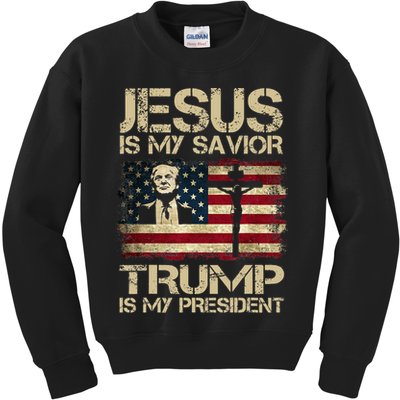 Jesus Is My Savior Trump Is My President Trump 2024 USA Flag Design Is A Great G Kids Sweatshirt