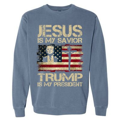 Jesus Is My Savior Trump Is My President Trump 2024 USA Flag Design Is A Great G Garment-Dyed Sweatshirt