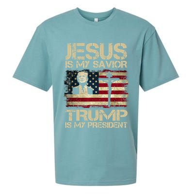 Jesus Is My Savior Trump Is My President Trump 2024 USA Flag Design Is A Great G Sueded Cloud Jersey T-Shirt