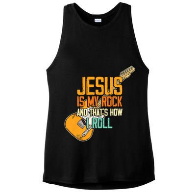 Jesus Is My Rock And That Is How I Roll Christian Ladies PosiCharge Tri-Blend Wicking Tank