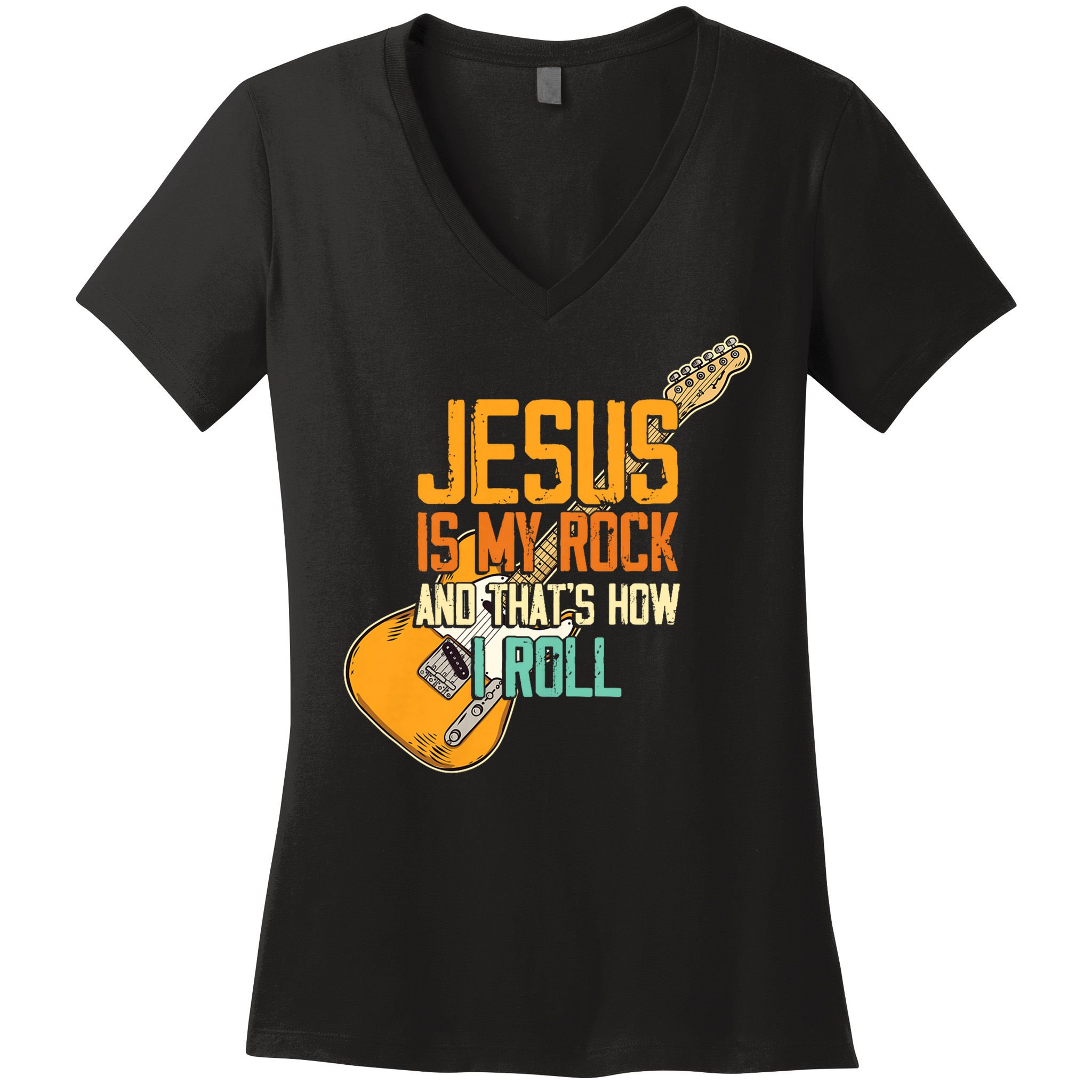 Jesus Is My Rock And That Is How I Roll Christian Women's V-Neck T-Shirt