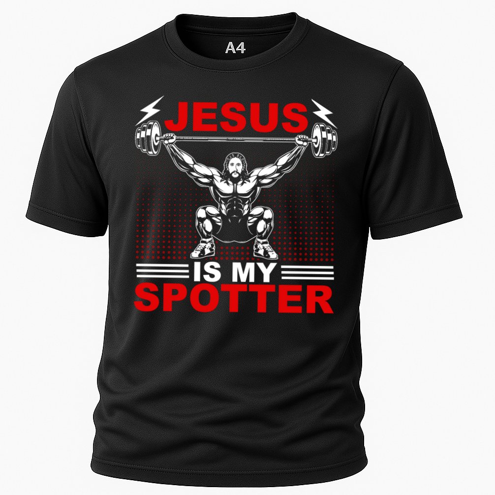 Jesus Is My Spotter Funny Christian Weightlifting Gym Performance Shirt