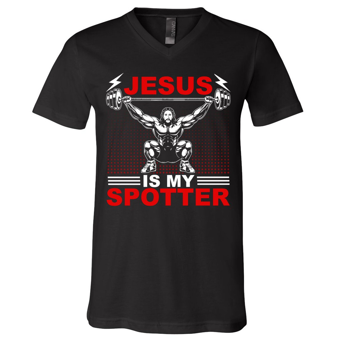 Jesus Is My Spotter Funny Christian Weightlifting Gym V-Neck T-Shirt