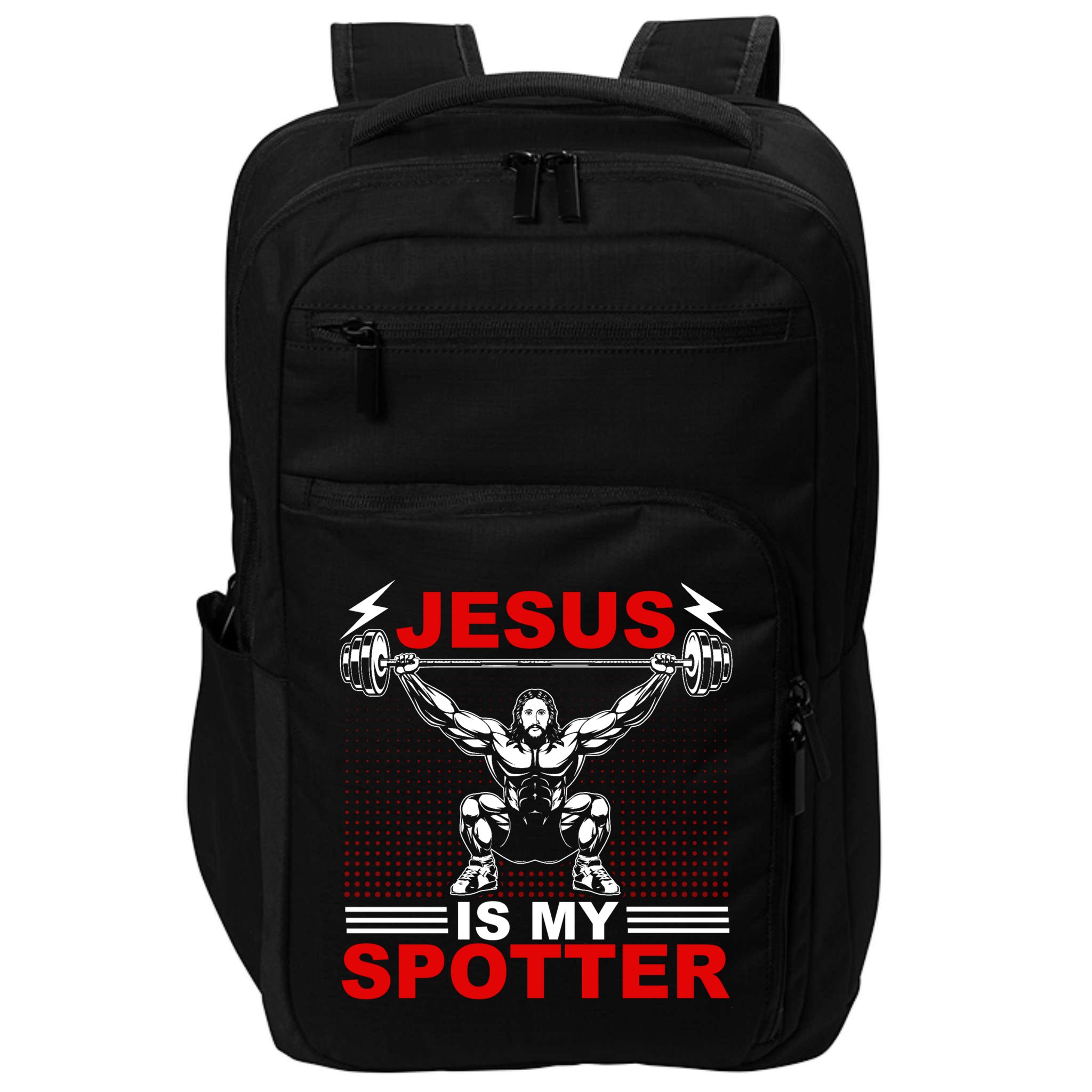 Jesus Is My Spotter Funny Christian Weightlifting Gym Impact Tech Backpack