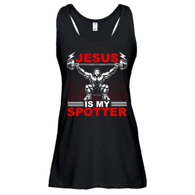 Jesus Is My Spotter Funny Christian Weightlifting Gym Ladies Essential Flowy Tank