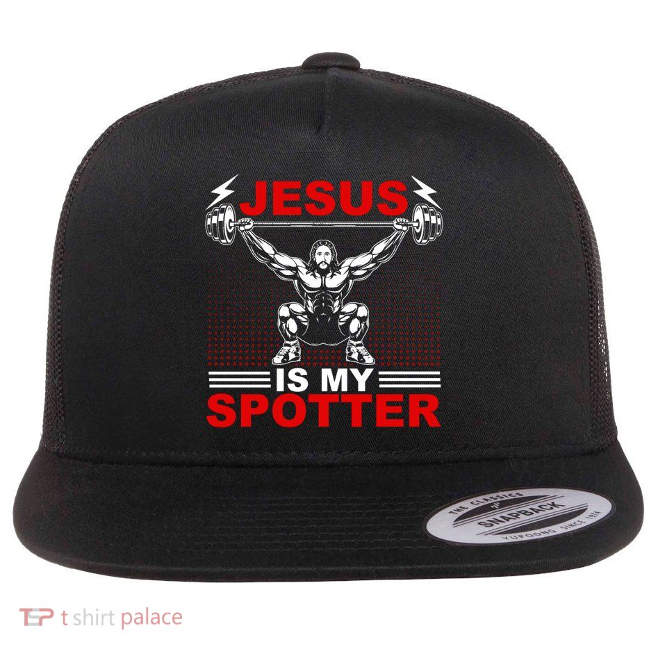 Jesus Is My Spotter Funny Christian Weightlifting Gym Flatbill Hat
