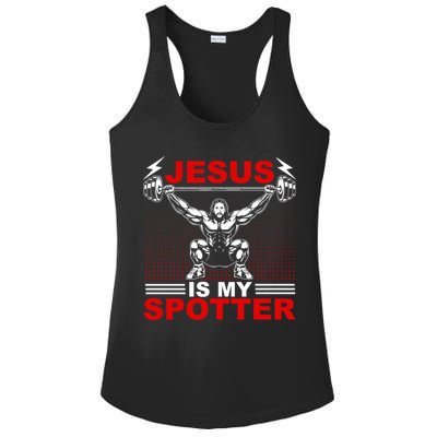 Jesus Is My Spotter Funny Christian Weightlifting Gym Ladies PosiCharge Competitor Racerback Tank