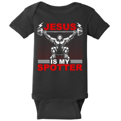Jesus Is My Spotter Funny Christian Weightlifting Gym Baby Bodysuit