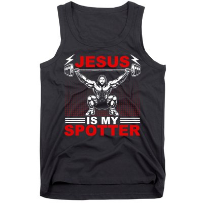 Jesus Is My Spotter Funny Christian Weightlifting Gym Tank Top