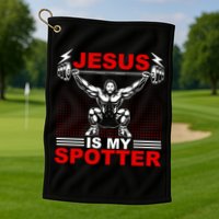 Jesus Is My Spotter Funny Christian Weightlifting Gym Golf Towel