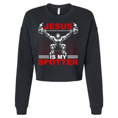 Jesus Is My Spotter Funny Christian Weightlifting Gym Cropped Pullover Crew