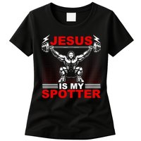 Jesus Is My Spotter Funny Christian Weightlifting Gym Womens T-Shirt