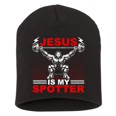 Jesus Is My Spotter Funny Christian Weightlifting Gym Short Acrylic Beanie