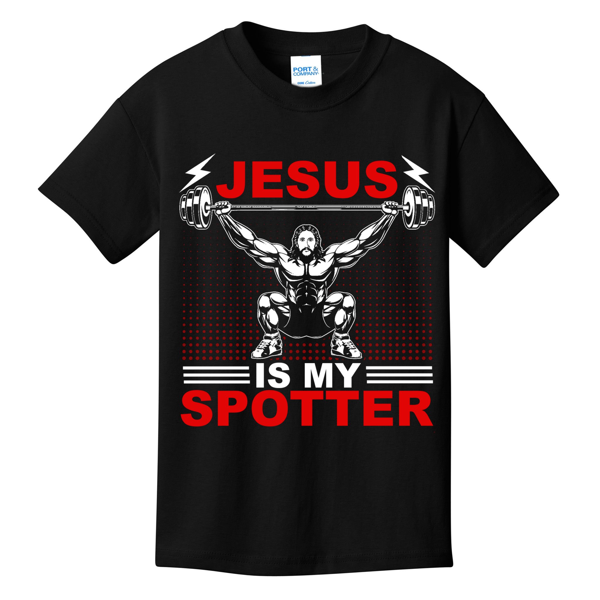 Jesus Is My Spotter Funny Christian Weightlifting Gym Kids T-Shirt