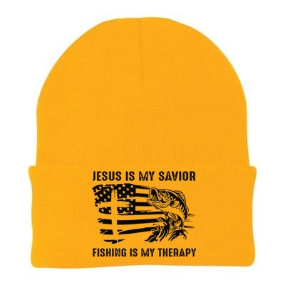 Jesus Is My Savior Fishing Is My Therapy American Flag Knit Cap Winter Beanie