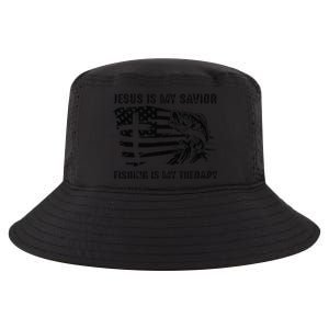 Jesus Is My Savior Fishing Is My Therapy American Flag Cool Comfort Performance Bucket Hat