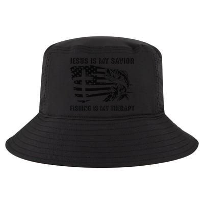 Jesus Is My Savior Fishing Is My Therapy American Flag Cool Comfort Performance Bucket Hat