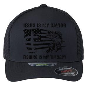 Jesus Is My Savior Fishing Is My Therapy American Flag Flexfit Unipanel Trucker Cap