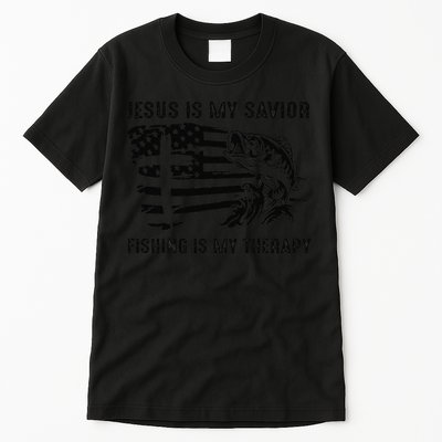 Jesus Is My Savior Fishing Is My Therapy American Flag Tall T-Shirt