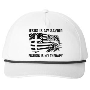 Jesus Is My Savior Fishing Is My Therapy American Flag Snapback Five-Panel Rope Hat