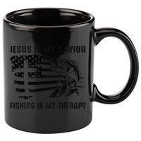 Jesus Is My Savior Fishing Is My Therapy American Flag 11oz C Handle Ceramic Mug